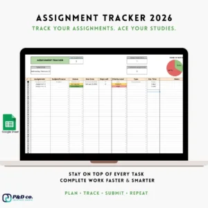 Assignment tracker template mockup for organizing student homework and academic deadlines