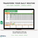 Habit tracker template mockup for monitoring daily habits and maintaining consistency