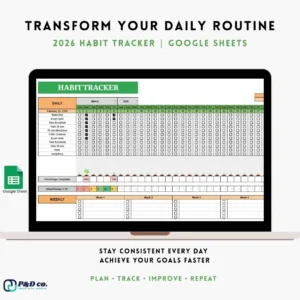 Habit tracker template mockup for monitoring daily habits and maintaining consistency