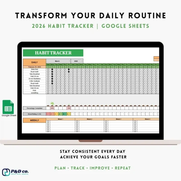 Habit tracker template mockup for monitoring daily habits and maintaining consistency
