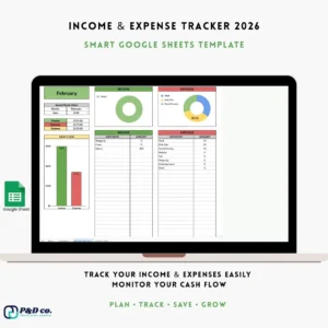 Income and expense tracker template mockup for organizing finances and controlling monthly budget