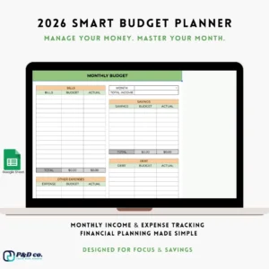 Monthly budget Google Sheets template for tracking income, expenses, and personal financial planning.