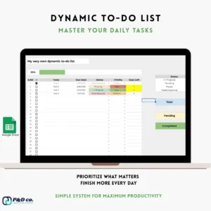Dynamic To-Do List Google Sheets template with automated task tracking and productivity management