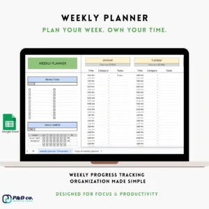 Weekly planner template mockup for scheduling tasks and managing weekly productivity